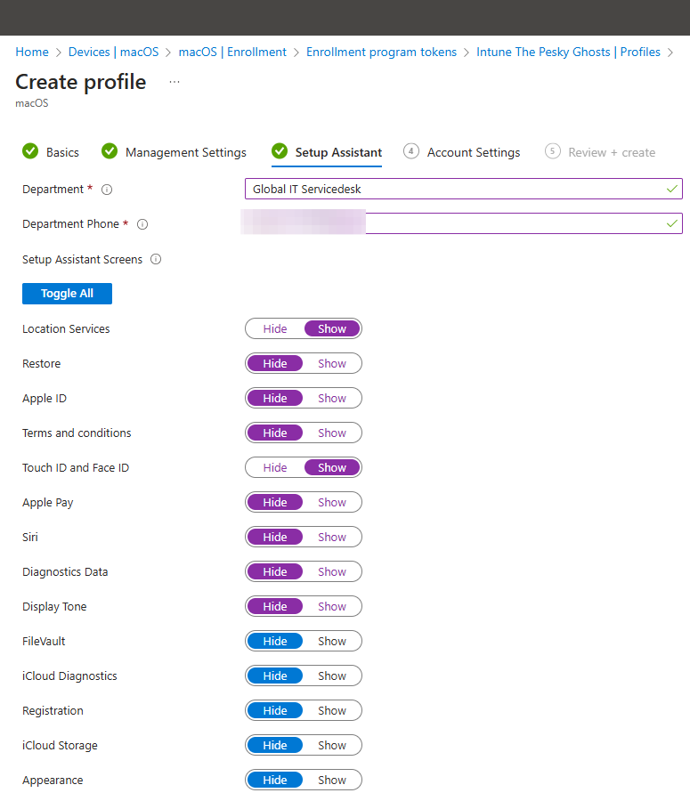 Configuring Setup Assistant screens for macOS enrollment